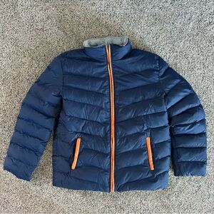 Vintage Navy Puffer Jacket with Orange Trim